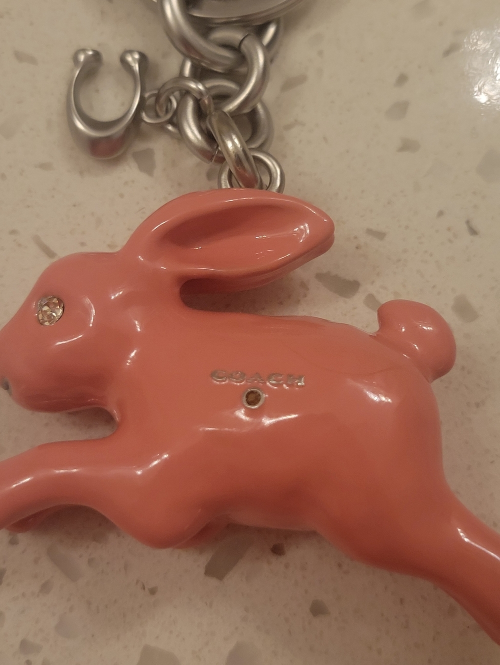 Coach Coral Pink Bunny Charm Key Charm with Crystal Eye - Picture 2 of 16